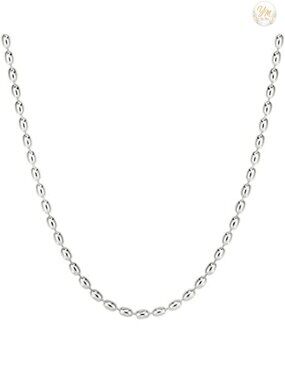Savlano 925 Sterling Silver Oval Rice Bead Chain Necklace